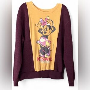 Upcycled Disney Minnie Mouse Women's Sweatshirt- Burgundy & Yellow/23” chest